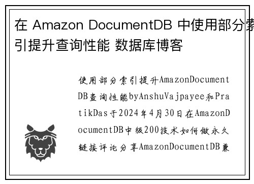 在 Amazon DocumentDB 中使用部分索引提升查询性能 数据库博客